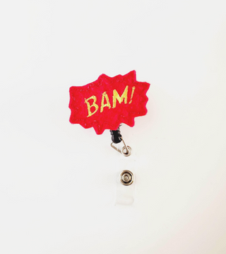 Bam! Red Outline  Badge Reel + Topper