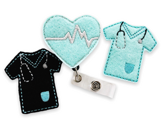 Scrub Top // EKG Heart   Badge Reel + Topper